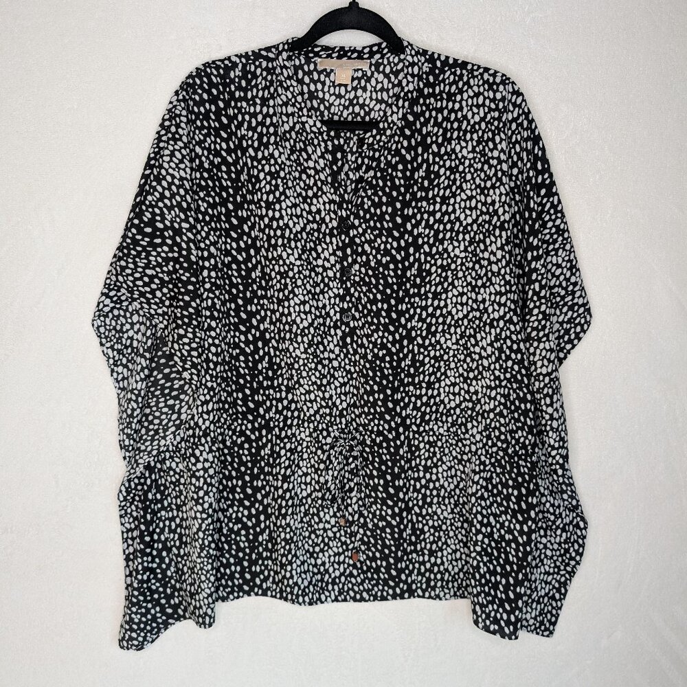 Michael Kors Flowy Black and White Spotted Blouse Size XL